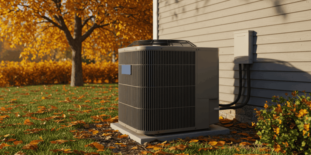 Outdoor HVAC unit in fall