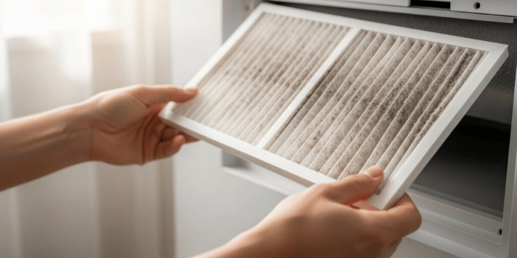 Person changing a dirty air filter