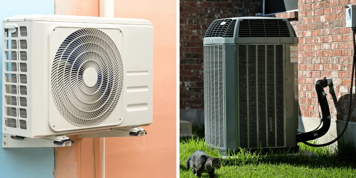 a comparison photo of standard AC and a heat pump