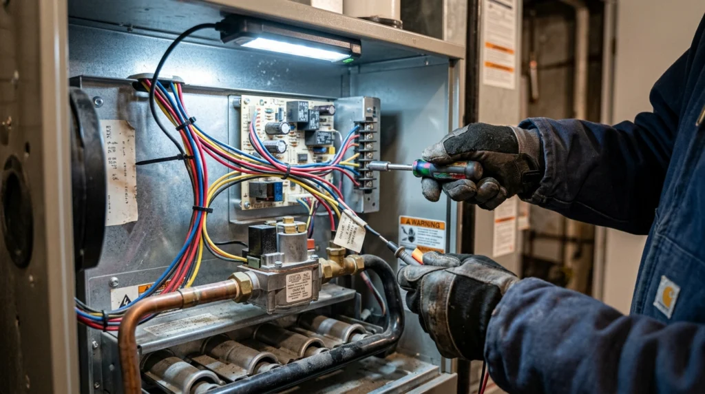 photo depicting a technician furnace tune-up